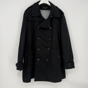 Banana Republic Black Trench Coat Double-Breasted Men Size L with Gray Lining